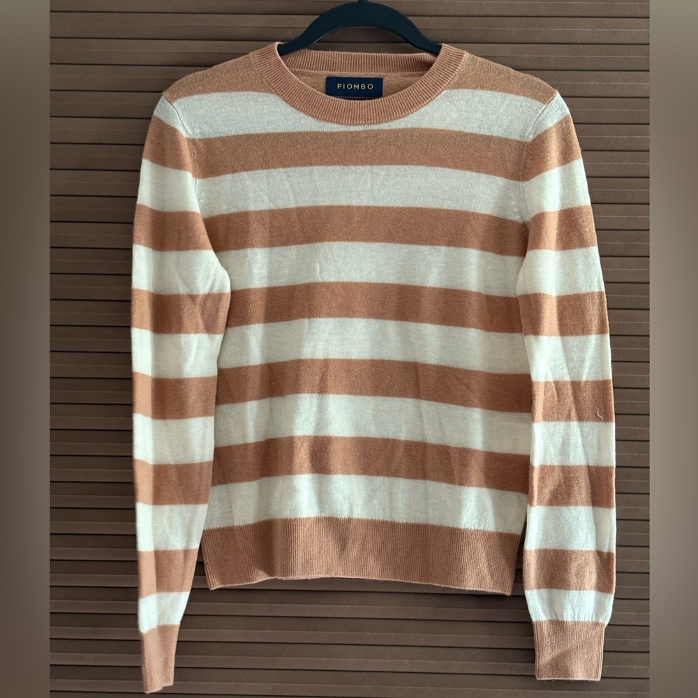 Piombo Womans Striped Crewneck Sweater - Brown and Cream